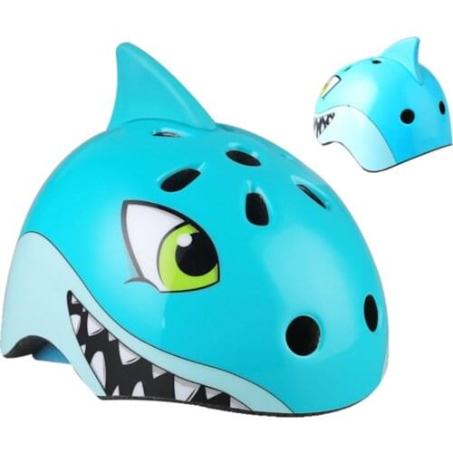 Childrens Bike Helmet Children Sports Helmet 3D Cartoon Shark Helmets for Skating Cycling Riding - Size 50-54cm (Blue)