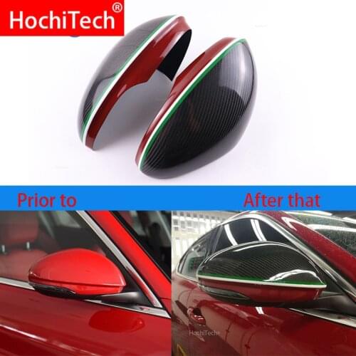 For Alfa Romeo Stelvio 2016-2019 Real Carbon Fiber Add-on Car Rear View Side View Mirror Cover Cap Caps Shell Italian flag style
