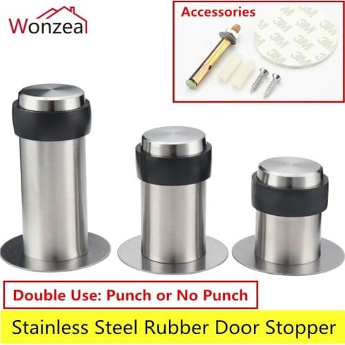 Double Use Rubber Anti-collision Door Stopper with 3M Glue or Screws Stainless Steel Round Resistance Home Door Catcher Stops