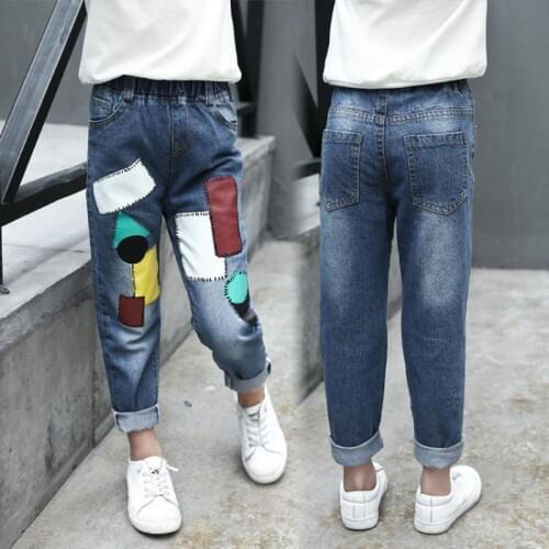 Hot Quality Teenage Girls Jeans 2019 Spring Autumn Children Patchwork Pants Kids Denim Trousers Fashion 4 to 14 Years Old