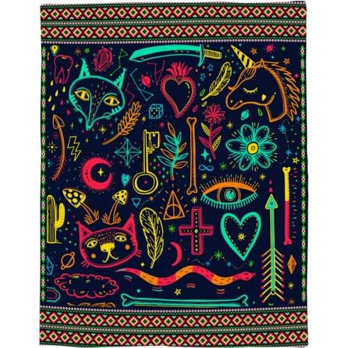 Geometric Ethnic Graffiti Tribe Printed Flannel Blanket Soft Throw Blanket Machine Washable Blankets for Beds