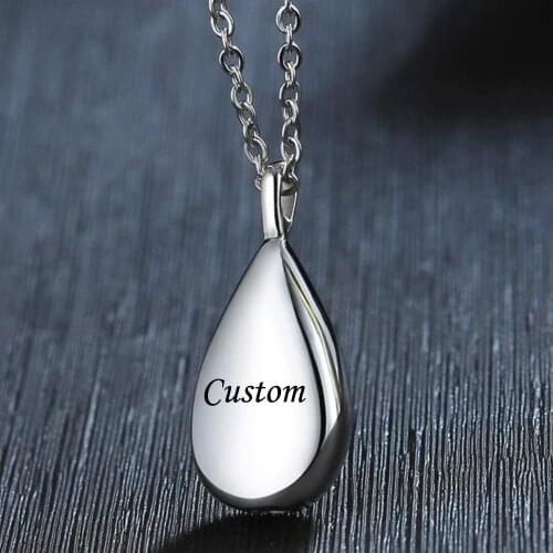 Custom Free Engrave Teardrop Urn Necklace for Ashes Keepsake Memorial Jewelry Stainless Steel pendant
