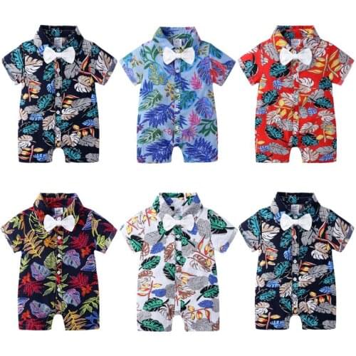 Fashion Summer Beach Style Baby Boys Romper 0-18M Short Sleeve Gentleman Infant Jumpsuit Newborn Boy Cotton Formal Clothes