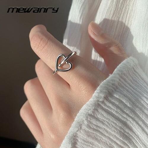 Mewanry Adjustable 925 Sterling Silver Rings for Women New Trendy Elegant Charming Hollow LOVE Heart Party Jewelry Birthday Gift