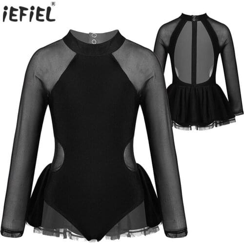 Cute Kids Dance Wear Sheer Tulle Ballet Dress Jumpsuit Ruffles Gymnastics Costume Leotards for Girls Ballerina Dance Clothing