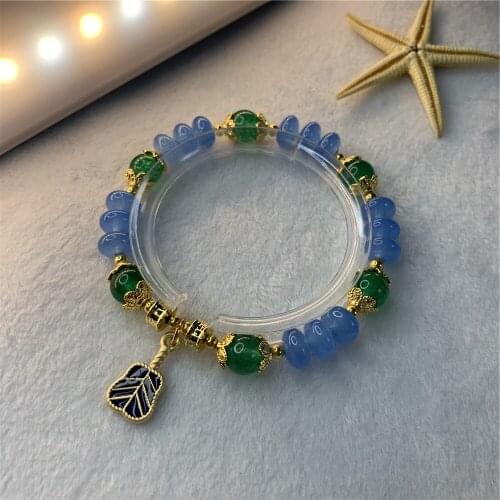 Fashion New Style Bohemia Natural Stone 5x8mm Bracelets Aquamarines Abacus Round Beads Mixed Womens Pendant Chain 7.5inch Y887