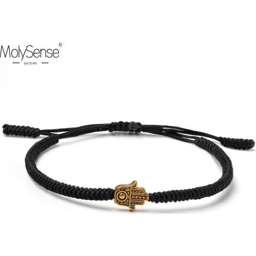 MolySense Handmade Eternal Eye of Fatima Bracelets Simple Knot Black Rope Bracelet Braided Rope Jewelry For Men Women Couple