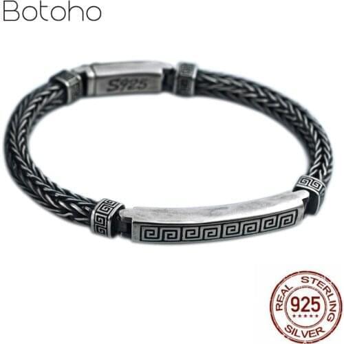 Pure 925 Sterling Silver color Men Bracelets Vintage Punk Rock Hand-woven Personality Bracelets Thai Silver Fine Jewelry Gifts