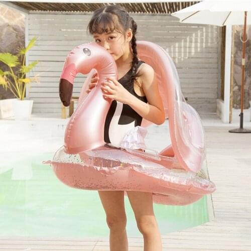 Flamingo Inflatable Circle Baby Infant Float Pool Swimming Ring with Sunshade Floating Seat Summer Beach Party Pool Toys