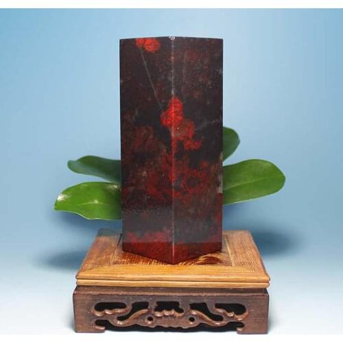 Guilin natural soapstone big black stamp seal red jasper jade ornaments business gifts original stone