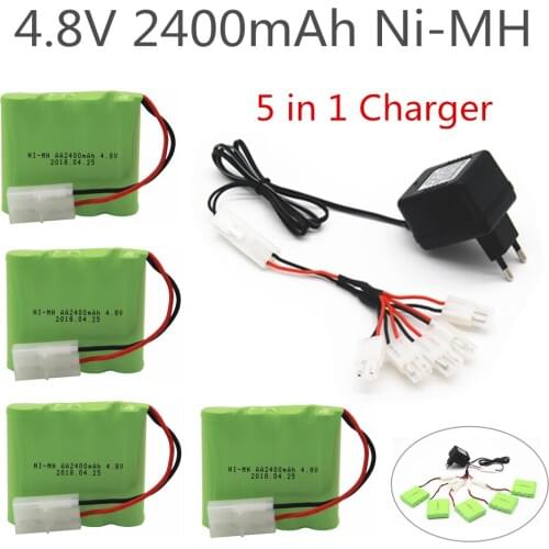 4.8V Ni-MH Battery 4.8V 2400mAh With 5 in 1 Charger For RC TOYS Remote Control Toys Lighting Electric Tool AA Group Tamiya