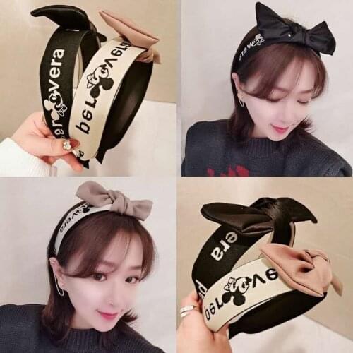 2021 Newest cartoon Mickey Headband Korean Letter Bow hairpin Creative hair band female pressure Hairband