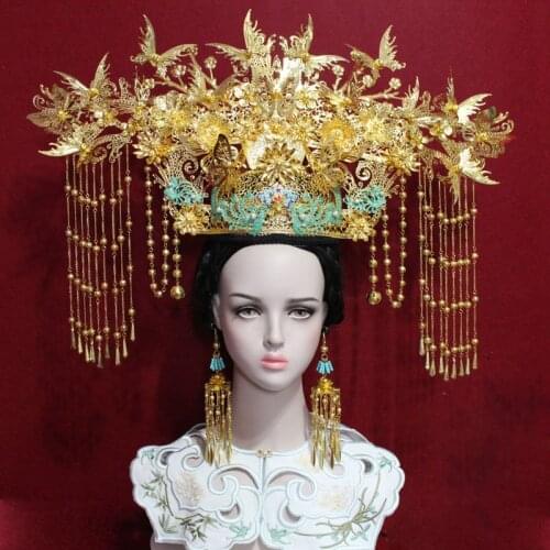 2020 New Design Big Gorgeous Stage Show Hair Tiara Chinese Traditional Bride Wedding Hair Crown for Photography Cosplay TV Play