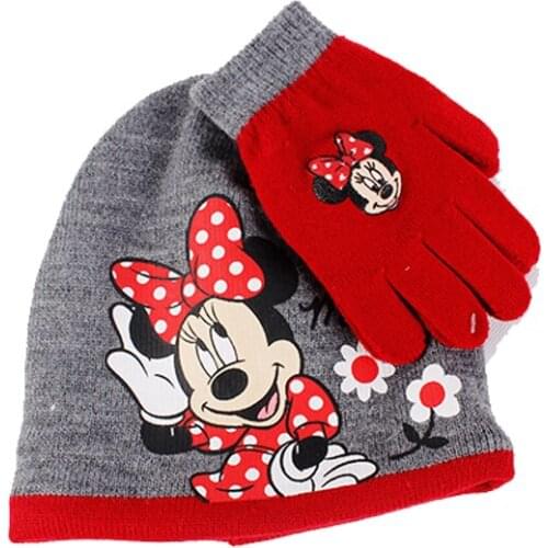 2021 New 2pcs/set Autumn Winter Kids Hat Gloves Minnie Fashion Brand Warm Cartoon Caps Gloves Baby Boys Girls Xmas Hats 2-8Y