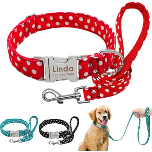 Personalized Dog Collar Dot Dogs Collars Nylon Pet Collars Engrave ID for Small Medium Large Pet Pitbull Red Blue Black