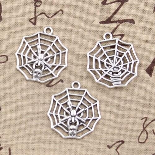 8pcs Charms Cobweb Spider Halloween 29x27mm Antique Silver Color Pendants Making DIY Handmade Tibetan Finding Jewelry