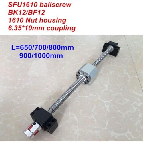 SFU1610 - 650mm 700 800 900 1000mm ballscrew + BK12 BF12 + 1610 nut Housing + 6.35*10 Coupler
