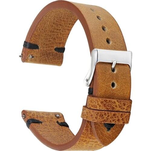 Vintage Leather Watchband Strap Brown Watch Strap Men Watch Accessories Stainless Steel Buckle Watch Band 18mm 20mm 22mm