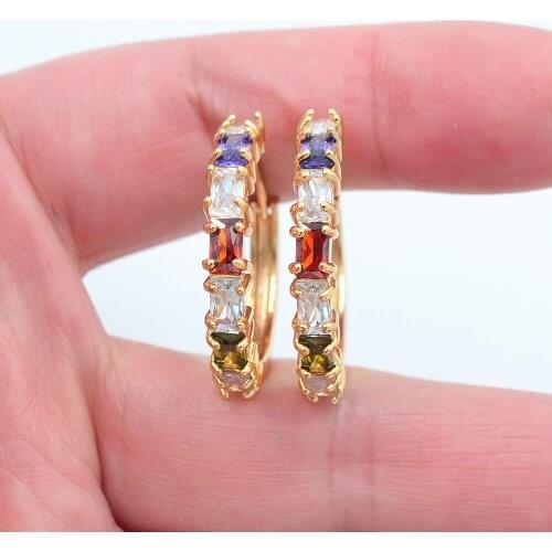 Gold Color Women Stylish Colorful Cubic Zirconia CZ Huggie Hoop Earrings