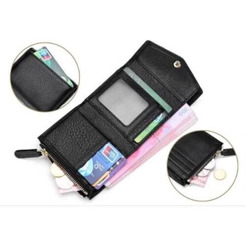 Genuine Leather Womens Wallet Thin Envelope Short Wallet Three Fold Mini Purse Slim Coin Pocket