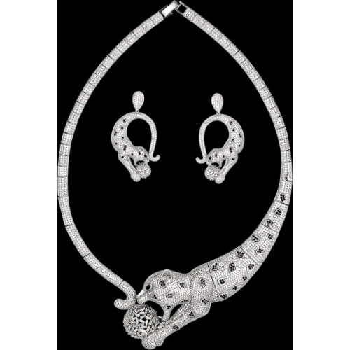 Zlxgirl jewelry Classic jet Enamel leopard wedding necklace & earring jewelry sets for women Gold cooper cubic zirconia neclace