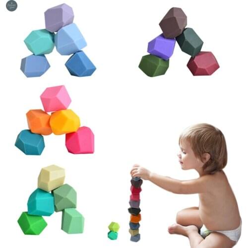 1 Set Silicone Stacked Stone Balanced Toy Montessori Education Colorful Rainbow Block Jenga Game Nordic Style Rainbow Wooden Toy