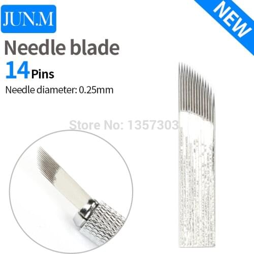 100 pcs Curved 14 Pin Permanent Makeup Eyebrow Tatoo Blade Microblading Needles For 3D Embroidery Manual Tattoo Pen Ma