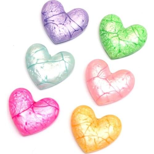 20Pcs Mixed Crackle Heart Resin Decoration Crafts Flatback Cabochon Embellishments For Scrapbooking Beads Diy Accessories
