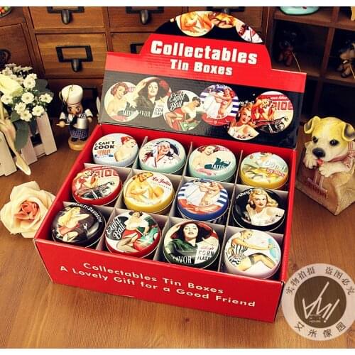 36pcs/box Beauty Lady Design Tin Storage Box Round Jewelry Box Portable Sundrie Case Pill collect Box Mini Gift Box
