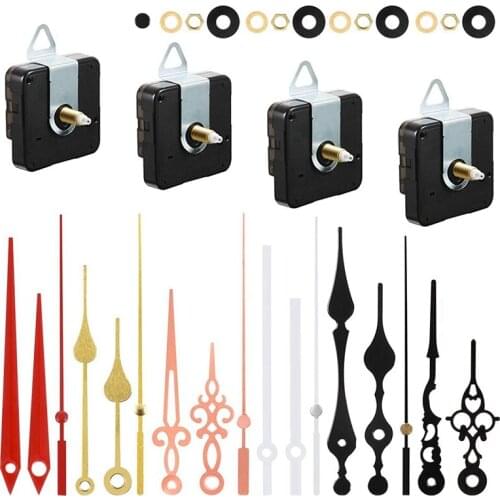 4 Pcs Wall Quartz Clock Movement DIY Mechanism Repair Parts Replacement with 6 Different Pairs Clock Hands and Motor Kit