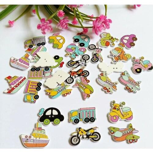 50pcs/lot Conveyance buttons 2 Holes Wooden Buttons Scrapbooking for DIY Crafts Decoration Sewing Accessories