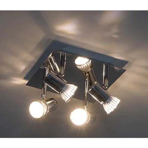 AC85-240V Modern Square 4 Way Chrome Adjustable LED Ceiling Spotlight Kitchen Living Room Bedroom GU10 LED Ceiling Lamp 12W