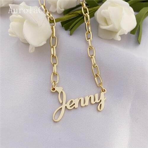 AurolaCo Personalized Custom Name Necklace Pendant Gold Color Chain Customized Nameplate Necklaces for Women/Men Gifts