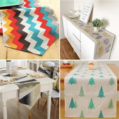 Big Sale 180CM Garden Party Desk Decorative Fabric Geometric Plants Print Table Runner Placemat Home Tablecloth