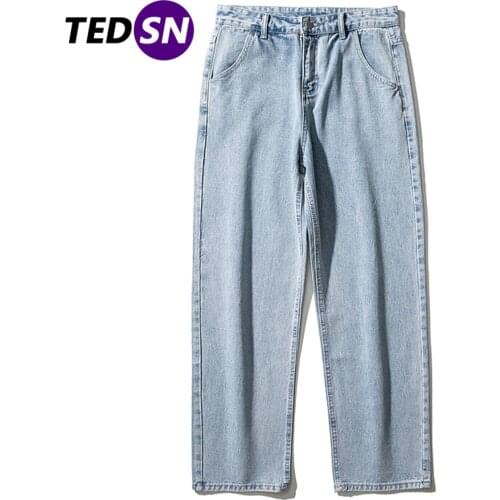 TEDSN Trousers Baggy Jeans Men Clothing Denim Casual Pants Bottom Streetwear Korean Fashion Black Women Male 2021 Autumn Clothes