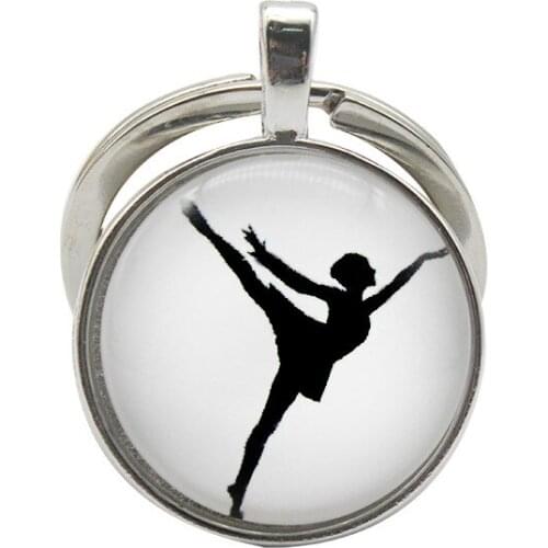 Just Dance Key Chain Ballet Dancers Key Chain Key Ring Cabochon Dome Glass Pendant Key Ring Ballet Dancers Jewelry Creative Gift