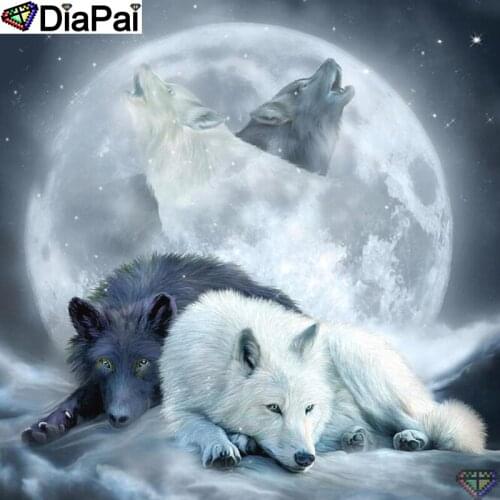 DiaPai 5D DIY Diamond Painting 100% Full Square/Round Drill "Animal wolf moon" Diamond Embroidery Cross Stitch 3D Decor A22296