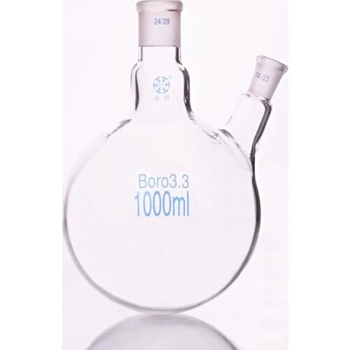 Two-necked flask oblique shape,with two necks standard grinding mouth,Capacity 1000ml,Middle joint 24/29 and lateral joint 14/23