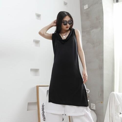 2021 summer new sleeveless pile neck loose over the knee long street dark Yamamoto big summer lady