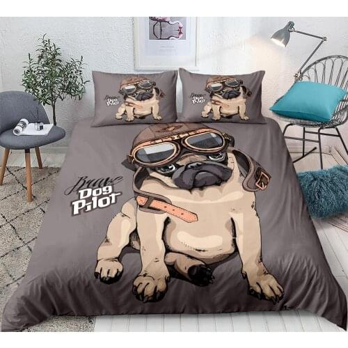 Cartoon Pug dog Duvet cover set 3D Pilot cute animal Bedding set kids boys Bed Linen Pillowcases Twin Full Home textiles 3pcs