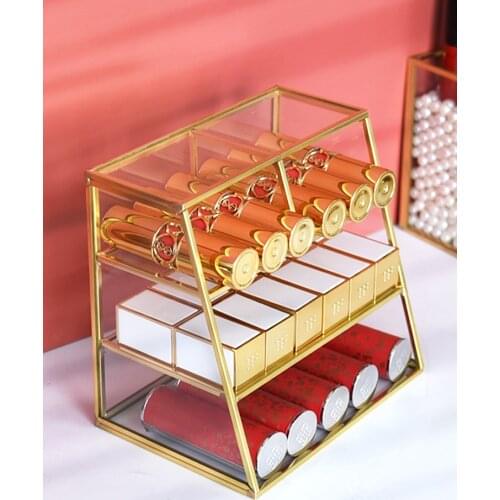 Brass Glass Makeup Brush Bucket Nordic Style Cosmetic Lipstick Eyebrow Storage remote control Holder Desktop Makeup Organizer