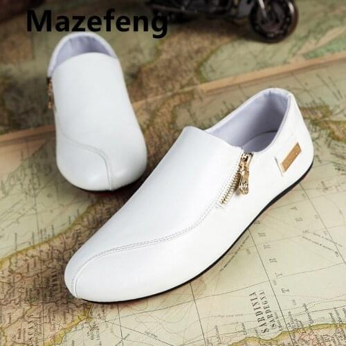 Mazefeng Leather Men Casual Shoes Luxury Brand 2021 Mens Loafers Moccasins Breathable Zipper Black Driving Shoes Plus Size 39-46