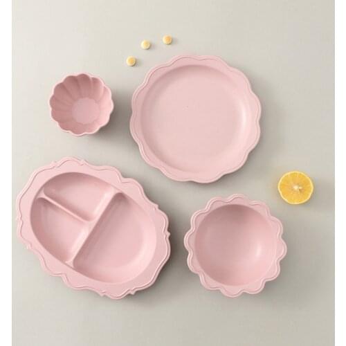 Fashion Wheat Straw Baby Cartoon Tableware Set Childrens Dishes Kids Dinner Baby Feeding Plate Training Bowl