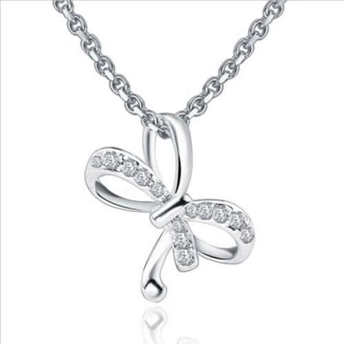Everoyal Trendy Silver 925 Girls Clavicle Necklace Jewelry Female Fashion Crystal Bowknot Pendant Necklace For Women Accessories