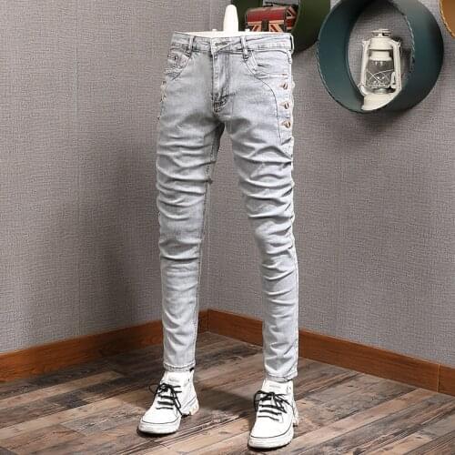 Korean Style Fashion Men Jeans Casual Elastic Slim Fit Cotton Denim Pencil Pants Streetwear Designer Skinny Jeans Men Trousers