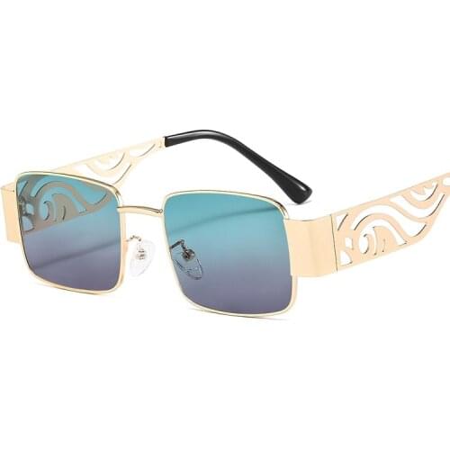 New Fashion Square Sunglasses Women Men Luxury Brand Designer Gradients Lens Hollow Decorate Metal Frame Rectangle Sunglasses