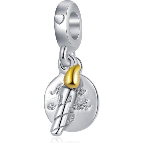 New Original Alloy Bead Two-tone Birthday Candle Dangle Charm Fit Pandora Bracelet Bangle DIY Women Jewelry Dropship