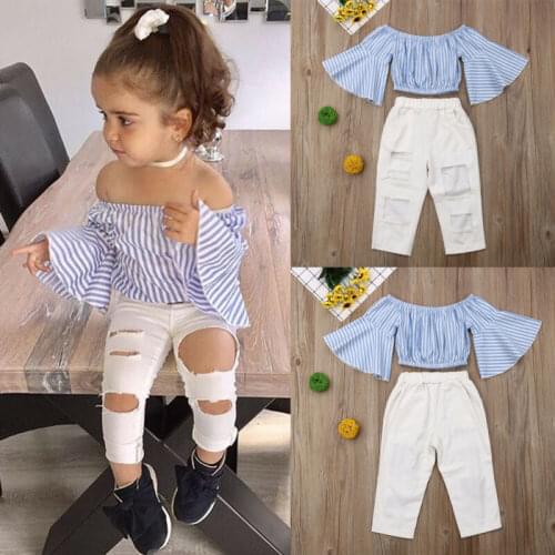 Pudcoco 2020 Fashion Toddler Baby Girl Kid Off Shoulder Tops Pants Summer Clothes Outfits Set