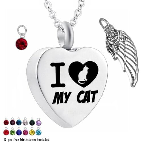 I my cat 12 Piece Birthstone Crystal Urn Necklace Heart Memorial Keepsake Pendant Ash Cremation Jewelry for Ashes