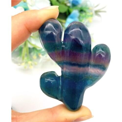 Drop Shipping 1PC Natural Blue Fluorite Carving Crystal Stone Cactus Quartz Figurine Healing Natural Stones and Crystals